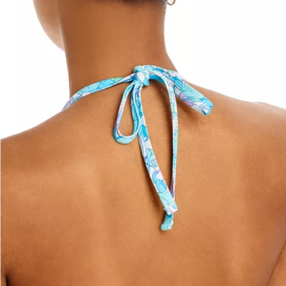 Aqua Smocked Triangle Bikini Top - Picture 3 of 9